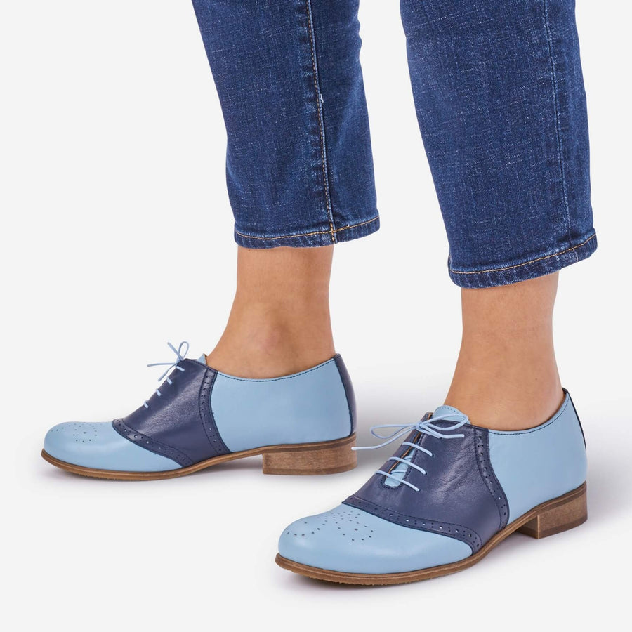 saddle shoes blue leather for women juliabo