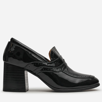 high heel loafers black leather patent by julia bo