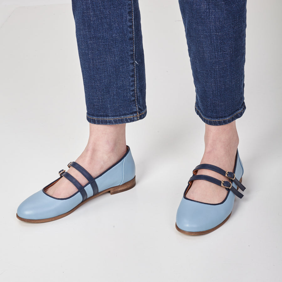 blue ballet flats by julia bo