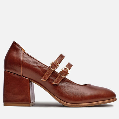 brown heeled mary janes by julia bo