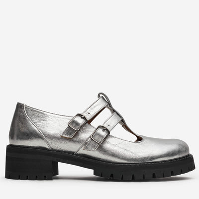 silver mary jane shoes by julia bo