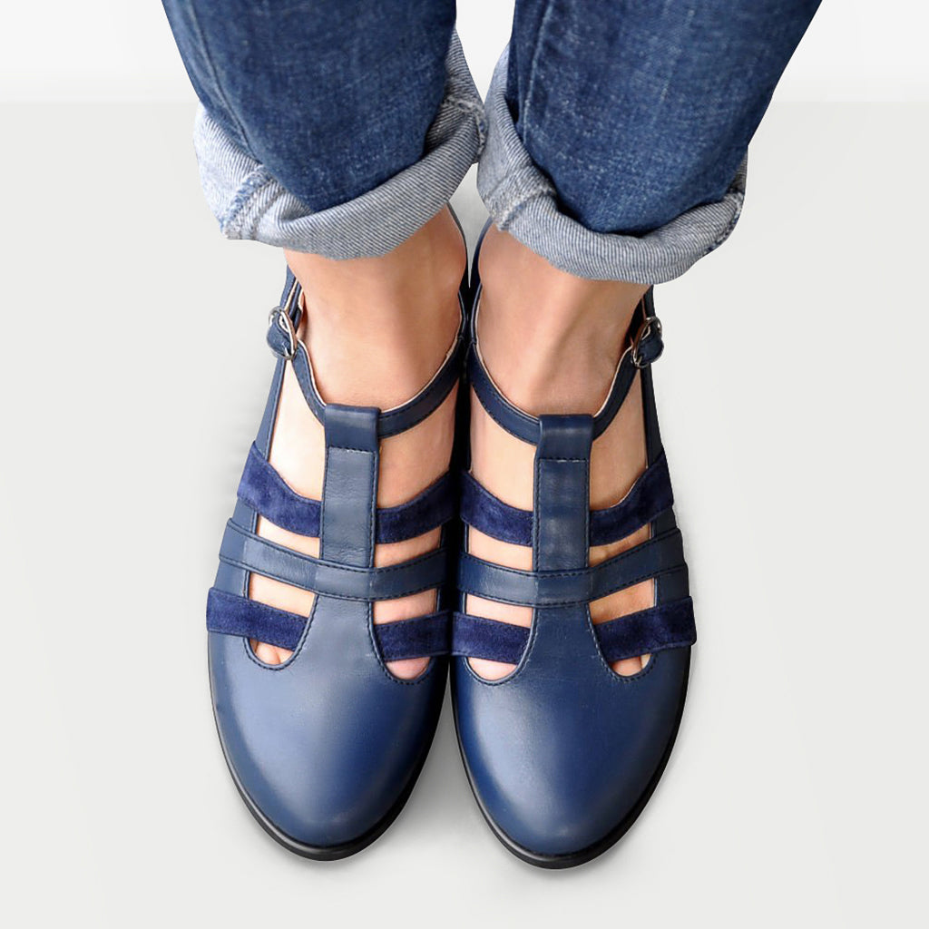 Navy Blue Mary Jane Shoes by Julia | Handmade Oxfords & Boots Julia Bo - Women's Oxfords