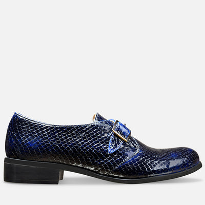 Navy blue monk strap shoes by Julia Bo