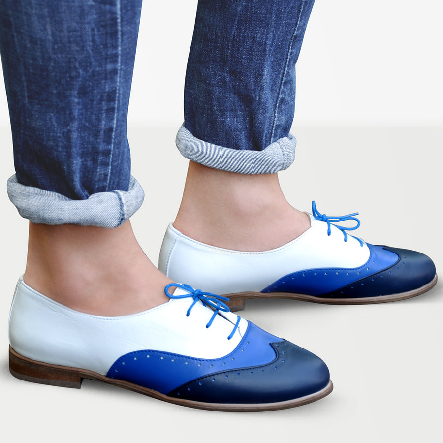 Women's Shoes Flats Oxfords Blue Leather Blue Leather