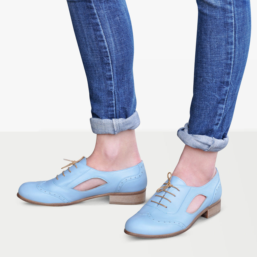 lace cutout oxford shoes - light blue leather | Julia Bo