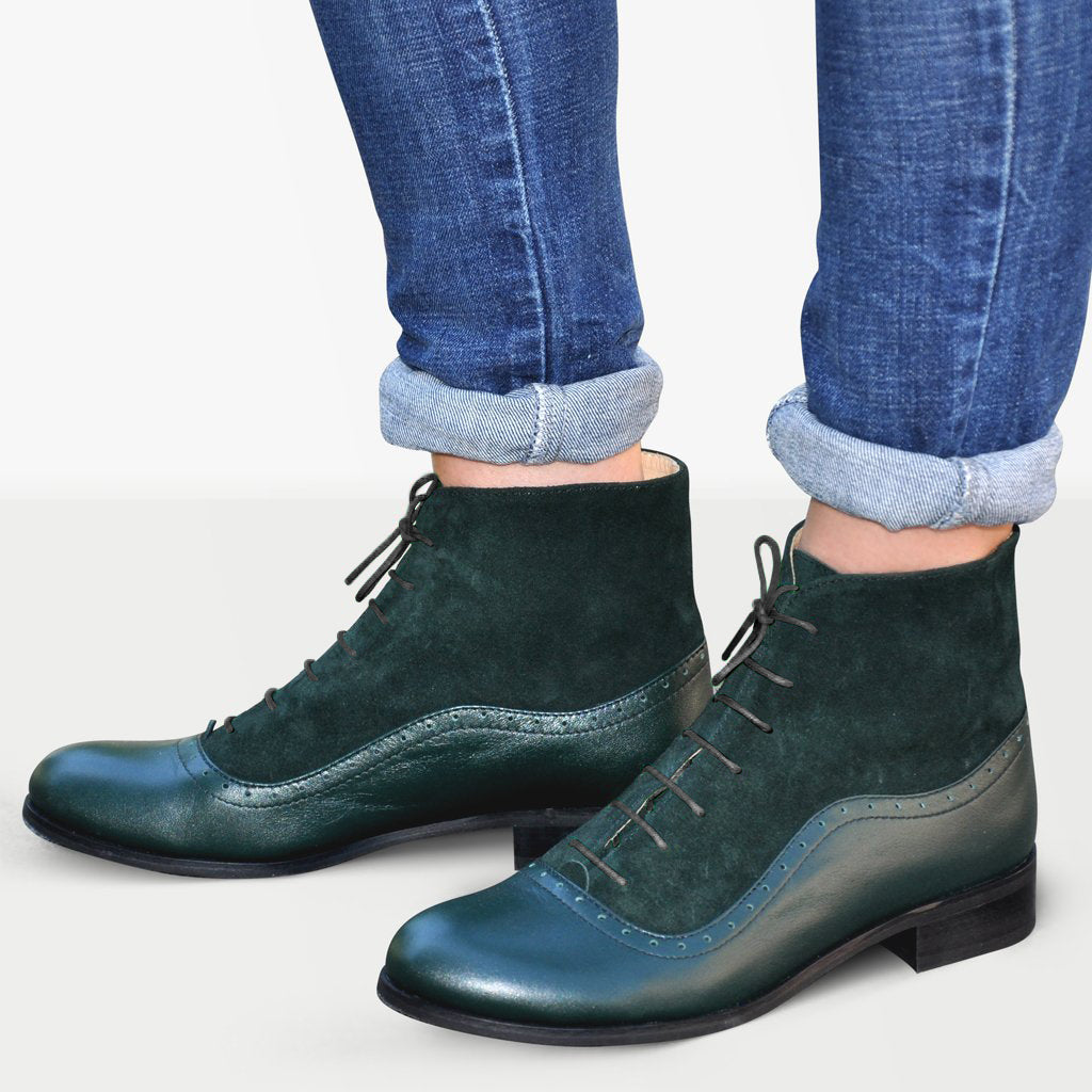 Dark green leather boots discount