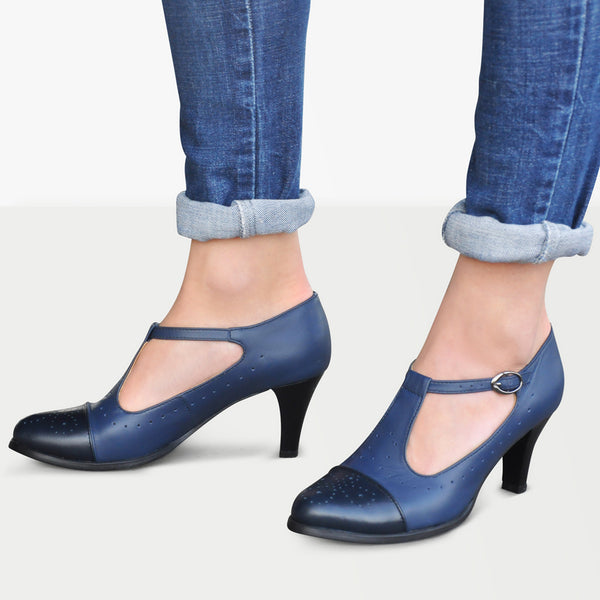 SALT&CHOCOLATE ♥ Amelie Mary Jane Pumps 412511002 Miss Amélie Black & White Leather Womens Midheel Mary Jane