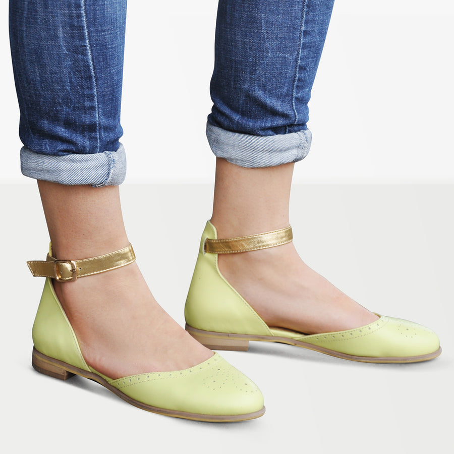 Women's closed toe leather sandals yellow leather by Julia Bo