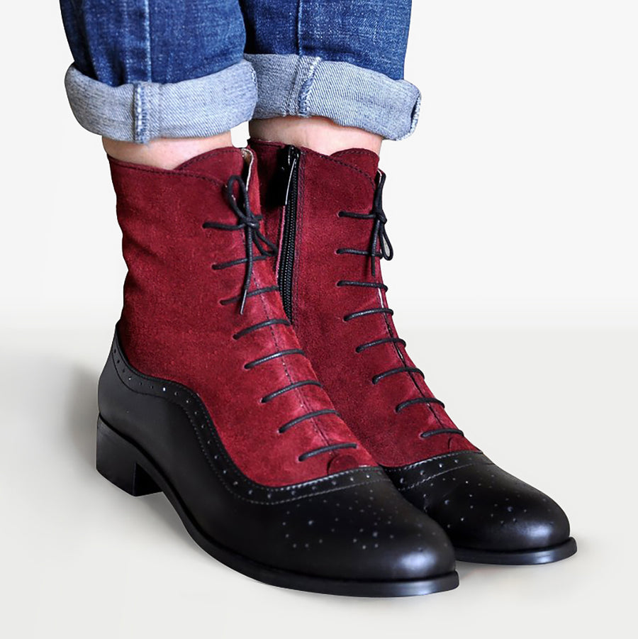 women oxford boots black burgundy leather