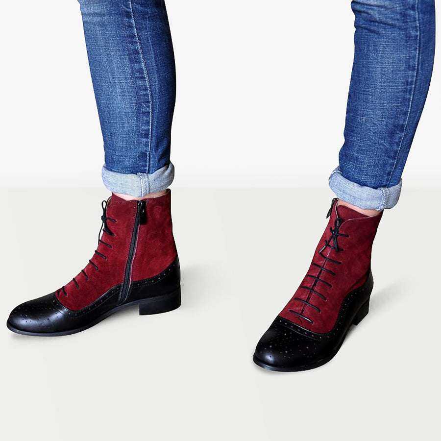 women oxford boots black burgundy leather