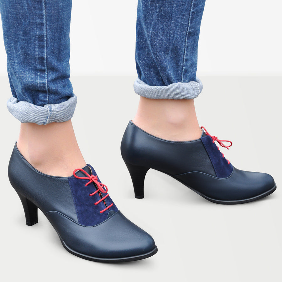 oxford high heels leather blue
