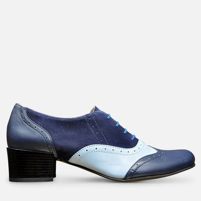 low heel oxford shoes blue leather