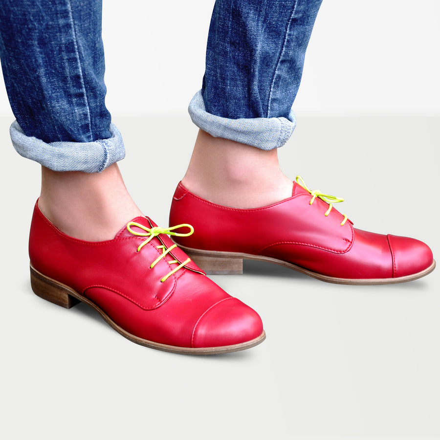 red oxford shoes leather