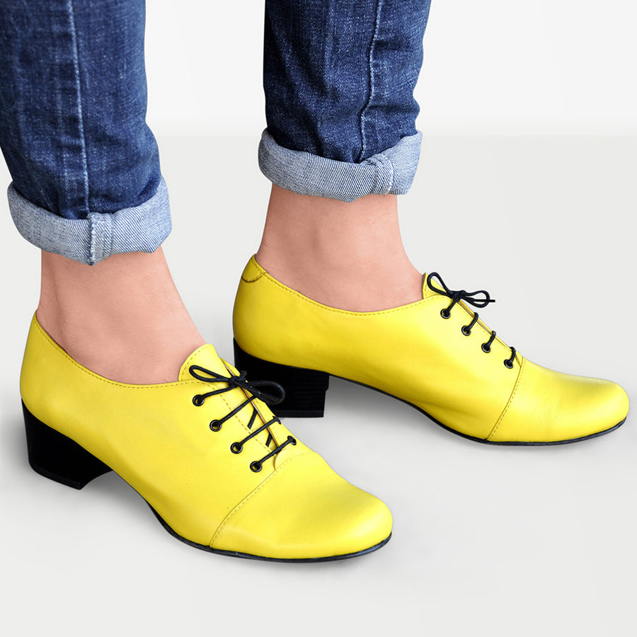 yellow shoes for women leather low heel