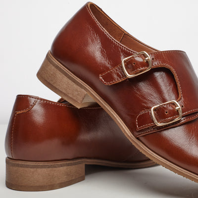 monk strap shoes women brown leather details