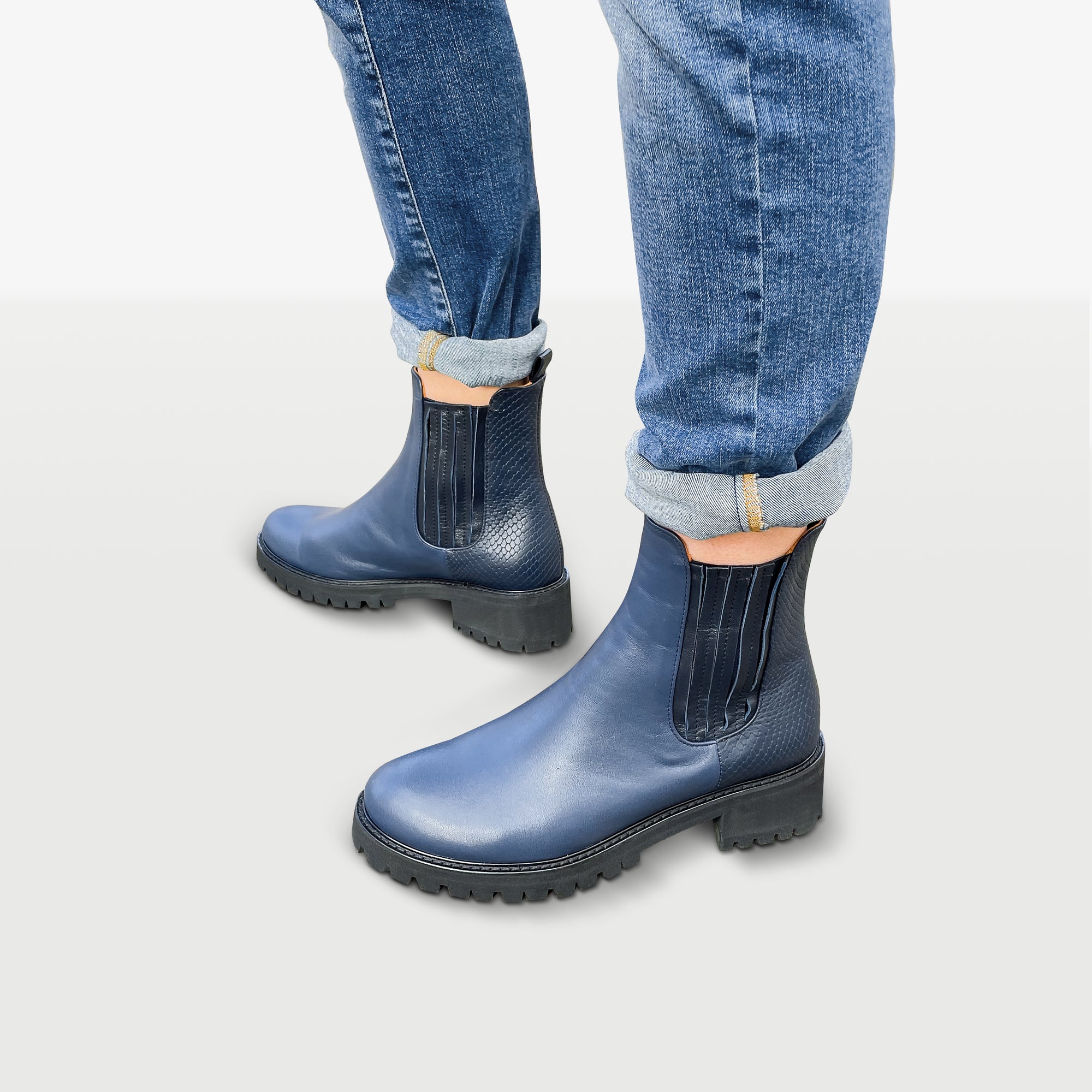 Navy blue leather boots womens Clearance
